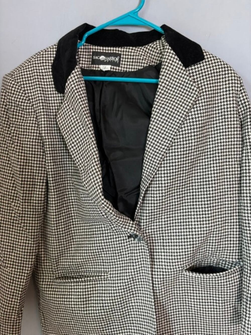 Sag Harbor Petite Womens Houndstooth Wool Blend Blazer Vest Set Size 8P